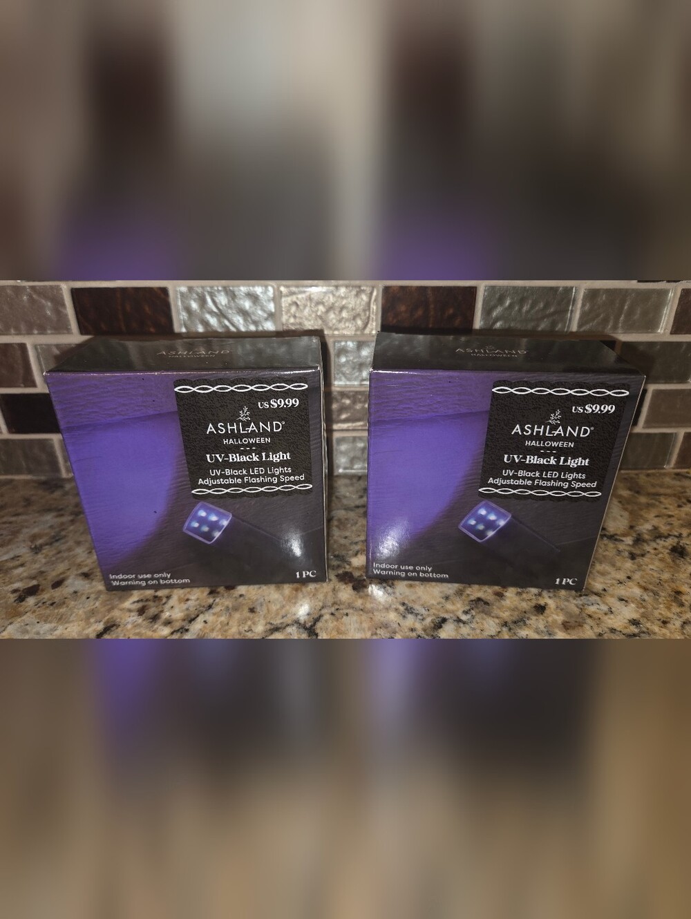 (2) NWT Ashland Halloween UV Black LED Strobe Lights Adjustable Flashing Speeds